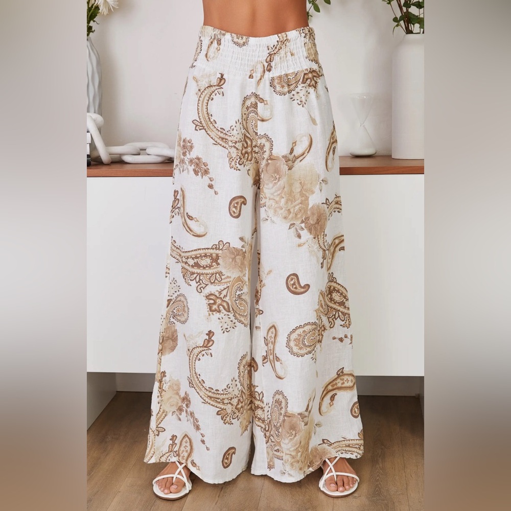 Milo Milano LINEN PAISLEY SMOCKED WAIST PANT M